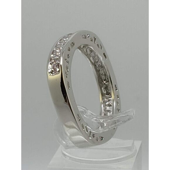 Unique Vintage White Gold GP Round Cut Sim Diamond CZ Stack Wedding Ring Size 8 - Picture 7 of 10